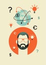 World online business conceptual retro poster with young hipster man. Vector illustration.